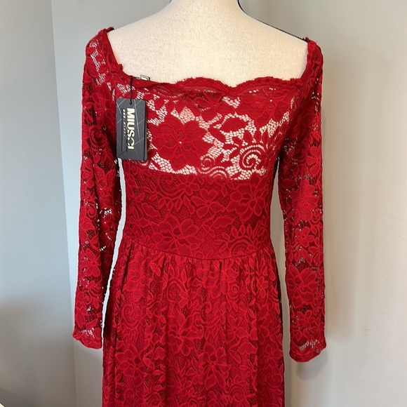 Elegant Red Lace Long Sleeve Full Length Maxi Formal Dress NWT - Picture 6 of 13